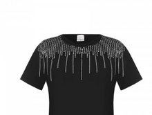 Load image into Gallery viewer, Rinascimento Top - Sequinned Drop T Shirt  Black - Feathers Of Italy 
