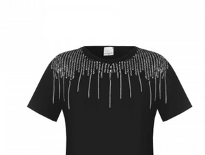 Rinascimento Top - Sequinned Drop T Shirt  Black - Feathers Of Italy 