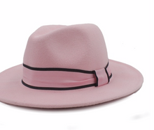 Load image into Gallery viewer, Womens Wool Fedora Hat Chapeu Feminino Cloche Wide Brim Jazz Church Homburg Sombrero Caps Pink Ribbon - Feathers Of Italy 
