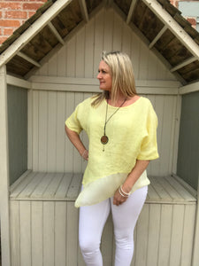 Silk layer Linen Top in Canary Yellow Made in Italy by Feathers Of Italy One Size - Feathers Of Italy 