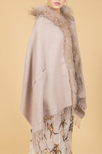 Load image into Gallery viewer, Lambswool Cape with Fur Trim Hood in Dusky Pink - Feathers Of Italy - Feathers Of Italy 
