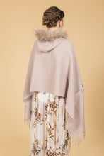 Load image into Gallery viewer, Lambswool Cape with Fur Trim Hood in Dusky Pink - Feathers Of Italy - Feathers Of Italy 
