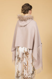 Lambswool Cape with Fur Trim Hood in Dusky Pink - Feathers Of Italy - Feathers Of Italy 