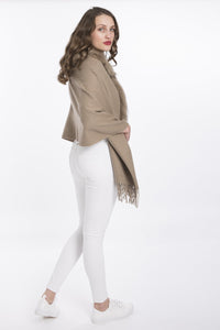 Lambswool Cape with Fur Trim Hood in Mocha - Feathers Of Italy - Feathers Of Italy 