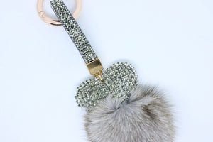 Limited Edition Heart Fur Key Ring in Grey or White Diamond Encrusted - Feathers Of Italy 