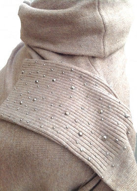 Diamante Cuff Jumper in Mocha - Feathers Of Italy 