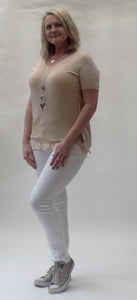 Diamante & Voile Fanback Jumper in Apricot - Feathers Of Italy 
