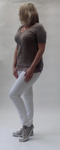 Load image into Gallery viewer, Diamante &amp; Voile Fanback Jumper in Mocha - Feathers Of Italy 
