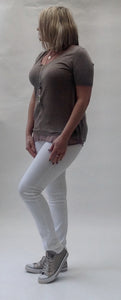 Diamante & Voile Fanback Jumper in Mocha - Feathers Of Italy 