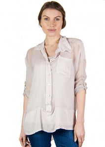 Florella Silk 2 Layer Shirt in Antique Stone - Feathers Of Italy 