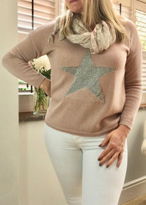 Star Fine Knit Jumper In Pink With Silver Heart Made In Italy by Feathers Of Italy - Feathers Of Italy 