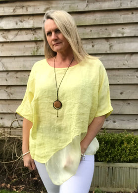 Silk layer Linen Top in Canary Yellow Made in Italy by Feathers Of Italy One Size - Feathers Of Italy 