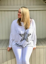 Load image into Gallery viewer, Starfish Long Sleaved T Shirt Top in White Made In Italy By Feathers Of Italy One Size - Feathers Of Italy 
