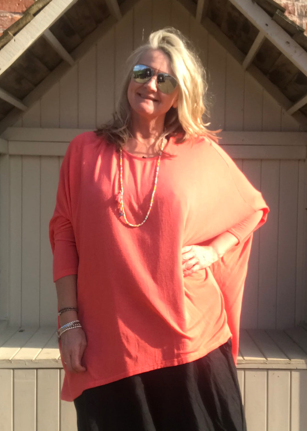 Gauli Oversized Fine Knit Top in Orange Made In Italy by Feathers Of Italy One Size - Feathers Of Italy 