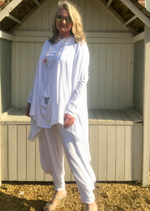 Multi-Wear Soft Drape Jersey Cotton Jacket/ Top in White Made In Italy by Feathers Of Italy One SIze - Feathers Of Italy 