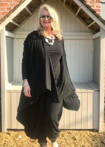 Multi-Wear Soft Drape Jersey Cotton Jacket/ Top in Black Made In Italy by Feathers Of Italy One SIze - Feathers Of Italy 