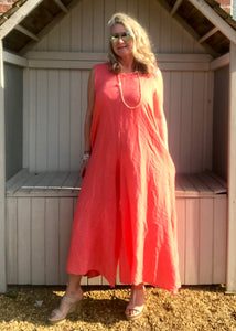 Linen Jumpsuit - in Orange Made in Italy by Feathers Of Italy One Size - Feathers Of Italy 