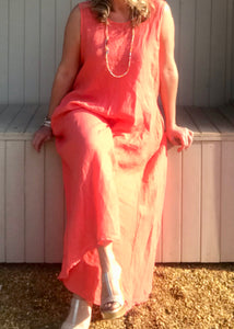 Linen Jumpsuit - in Orange Made in Italy by Feathers Of Italy One Size - Feathers Of Italy 