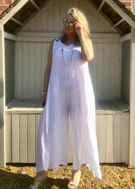 Linen Jumpsuit - in White  Made in Italy by Feathers Of Italy One Size - Feathers Of Italy 