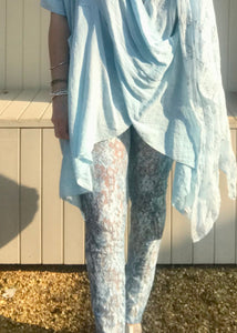 Luxury Lace Leggins in Turquoise and Grey by Feathers Of Italy One Size - Feathers Of Italy 