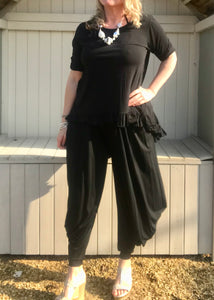 Jersey Hareem Trousers in White, Black, Silver and Sky Blue, Made In Italy by Feathers Of Italy One Size - Feathers Of Italy 