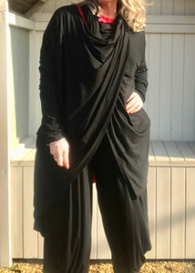 Multi-Wear Soft Drape Jersey Cotton Jacket/ Top in Black Made In Italy by Feathers Of Italy One SIze - Feathers Of Italy 