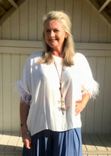 Load image into Gallery viewer, Orciano Pisano Ostrich Feather Sleeve Trim Top in White Made In Italy by Feathers Of Italy One Size - Feathers Of Italy 
