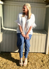 Load image into Gallery viewer, Orciano Pisano Ostrich Feather Sleeve Trim Top in White Made In Italy by Feathers Of Italy One Size - Feathers Of Italy 
