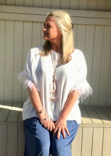 Load image into Gallery viewer, Orciano Pisano Ostrich Feather Sleeve Trim Top in White Made In Italy by Feathers Of Italy One Size - Feathers Of Italy 
