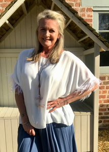 Orciano Pisano Ostrich Feather Sleeve Trim Top in White Made In Italy by Feathers Of Italy One Size - Feathers Of Italy 