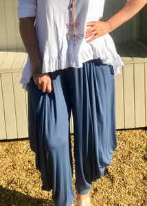 Jersey Hareem Trousers in White, Black, Silver and Sky Blue, Made In Italy by Feathers Of Italy One Size - Feathers Of Italy 