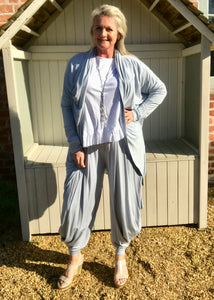 Jersey Hareem Trousers in White, Black, Silver and Sky Blue, Made In Italy by Feathers Of Italy One Size - Feathers Of Italy 