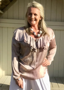 Rimini Silk Top in washed dusky Rose Pink Made In Italy By Feathers Of Italy One Size - Feathers Of Italy 