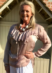 Rimini Silk Top in washed dusky Rose Pink Made In Italy By Feathers Of Italy One Size - Feathers Of Italy 