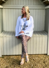 Load image into Gallery viewer, Luxury Lace Leggins in Turquoise and Grey by Feathers Of Italy One Size - Feathers Of Italy 
