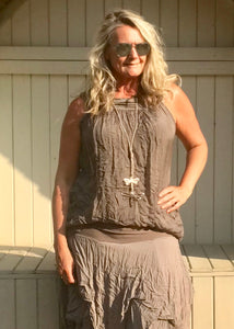 Pure Silk Vest Top in Mocha Made In Italy by Feathers Of Italy One Size - Feathers Of Italy 