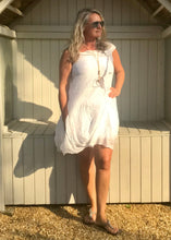 Load image into Gallery viewer, Pure Silk Puffball Sundress in White Made In Italy By Feathers Of Italy - Feathers Of Italy 
