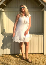 Load image into Gallery viewer, Pure Silk Puffball Sundress in White Made In Italy By Feathers Of Italy - Feathers Of Italy 
