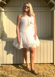 Pure Silk Puffball Sundress in White Made In Italy By Feathers Of Italy - Feathers Of Italy 