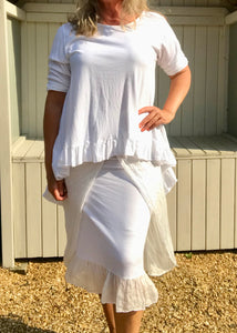 Silk and Jersey Easywear Elasticated Waist Skirt in White Made In Italy One Size - Feathers Of Italy 