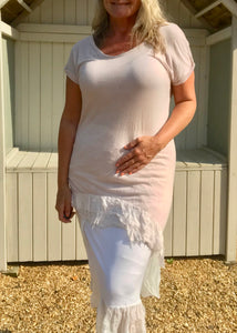 Romo Sheer T Shirt Top in Pink Made In Italy By Feathers Of Italy One Size - Feathers Of Italy 