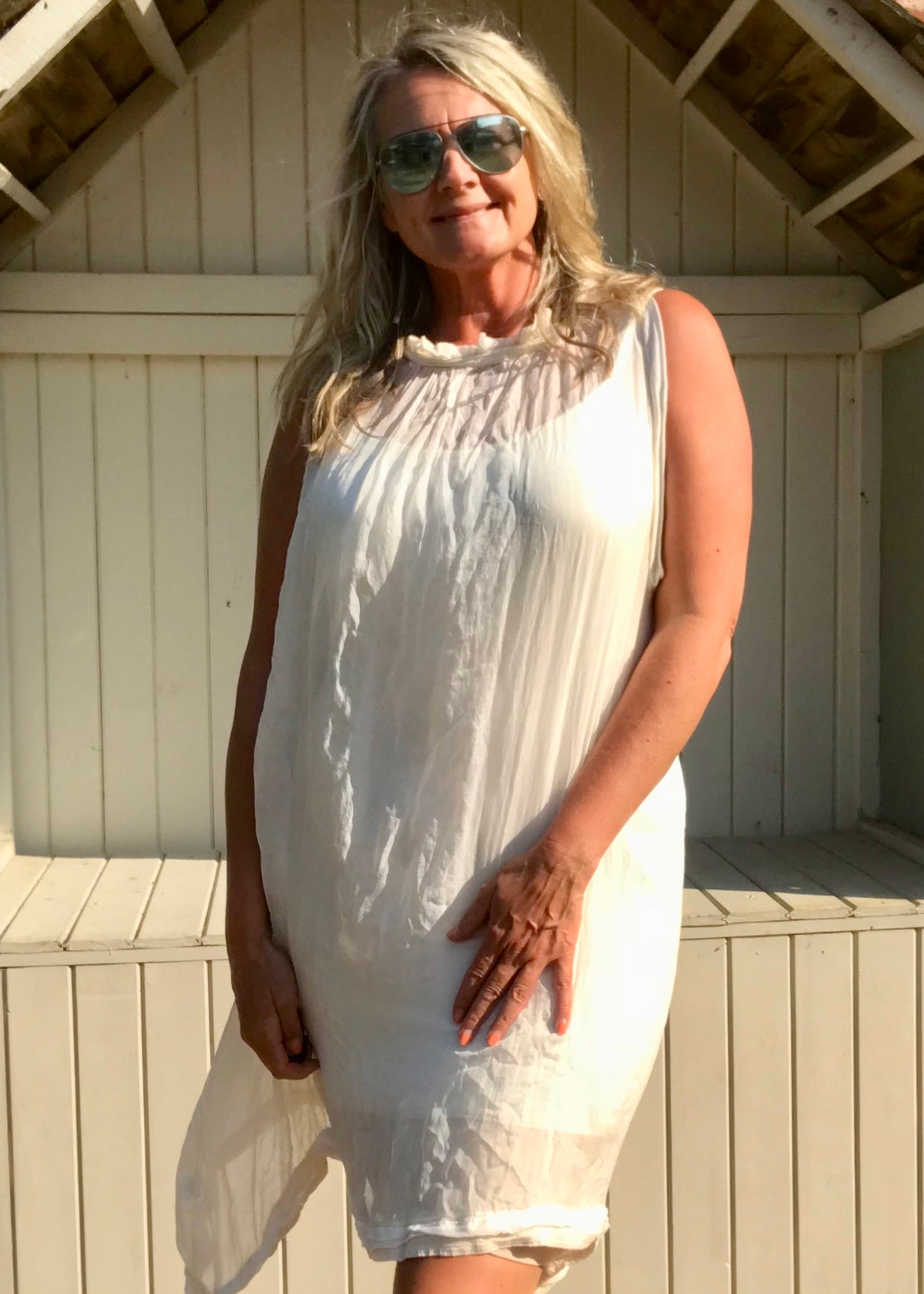 Pure Silk Halter Neck Sundress in Vanilla Made In Italy One Size