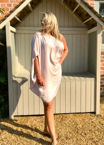 One Shoulder Dress Above Knee In Pink Made In Italy - Feathers Of Italy 