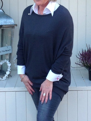 Genoa Pocket Jumper in Slate - Feathers Of Italy 