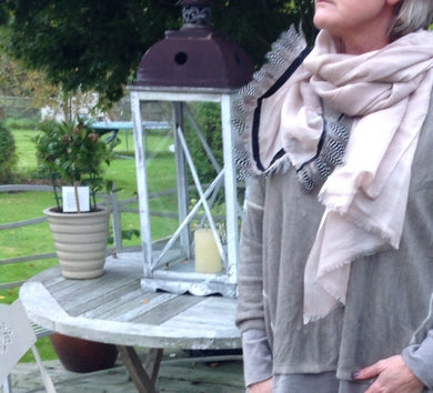 Guinea Fowl & Cashmere Scarf in Mink - Feathers Of Italy 