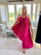 Load image into Gallery viewer, Pleated Halter Neck Maxi Dress  in Fuchsia Pink One Size | Feathers Of Italy 
