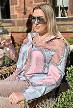 Load image into Gallery viewer, Polignano Ladies Chain Print Silky Shirt With Collar Long Sleeved in Pink and Blue
