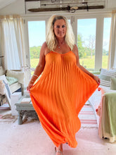 Load image into Gallery viewer, Pleated Halter Neck Maxi Dress  in Orange One Size | Feathers Of Italy 
