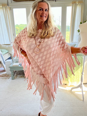 Pink Fringe Lace Poncho | Feathers Of Italy 