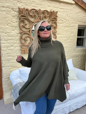 Milan Poncho Tunic Jumper Khaki Green | Feathers Of Italy 